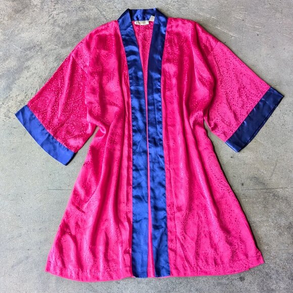 Victoria's Secret Vintage Gold Label Pink and Blue Jacquard Satin Robe one size - Picture 2 of 9